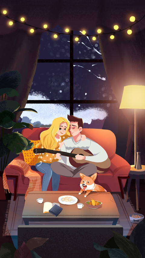 A Couple Singing on Sofa in Winter screenshot