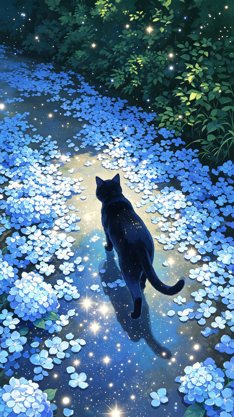 绣球花下 猫与月光 screenshot