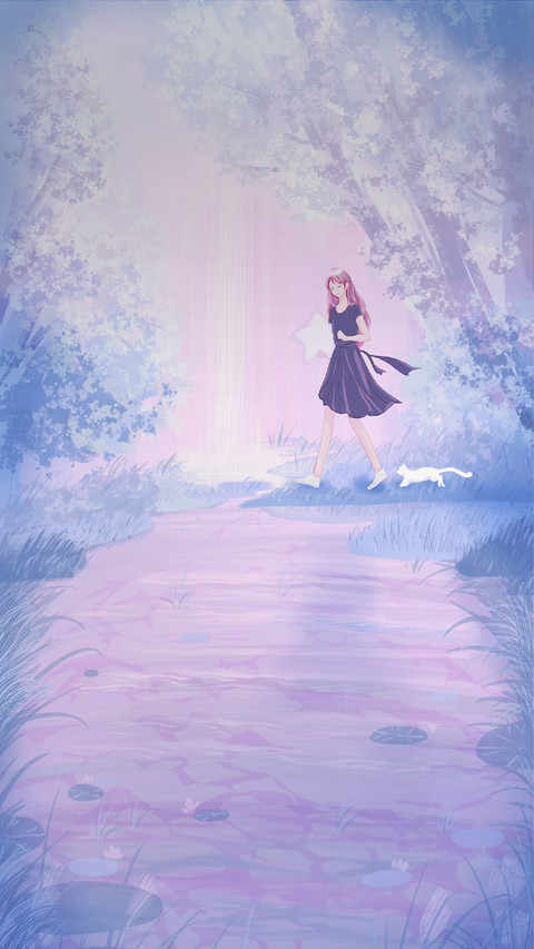 Girl And cat Walking in The Forest screenshot