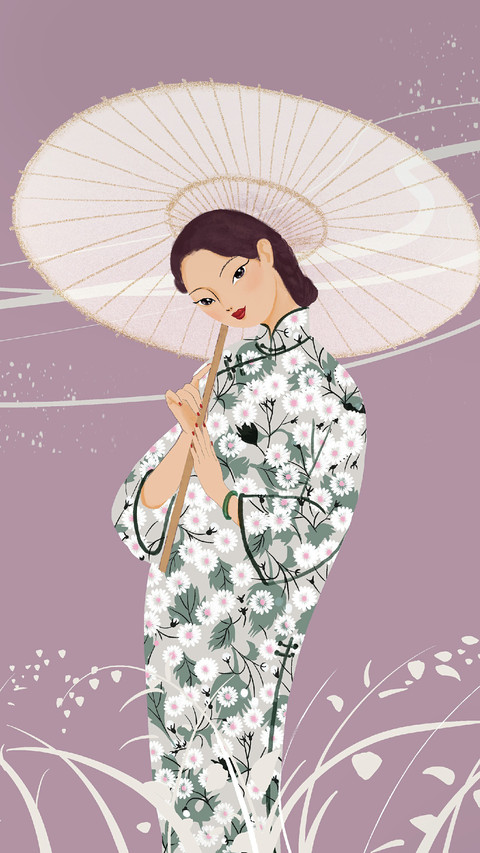 Beautiful Woman in Chi-pao And Umbrella screenshot