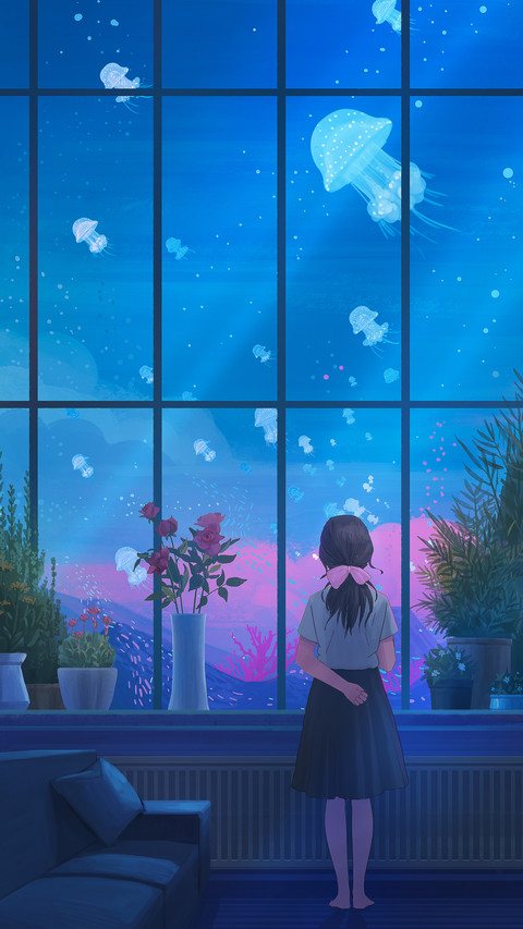 Girl Looking at Sea Creatures Outside The Window screenshot