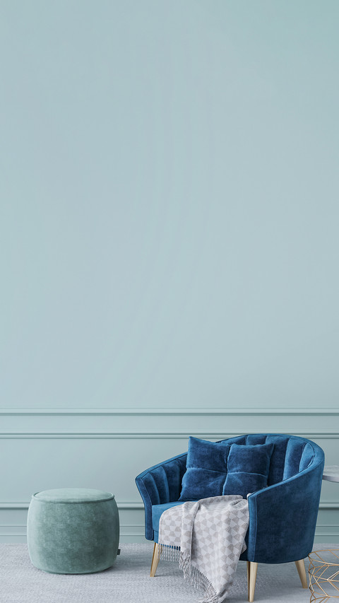 Home interior mockup with blue armchair screenshot