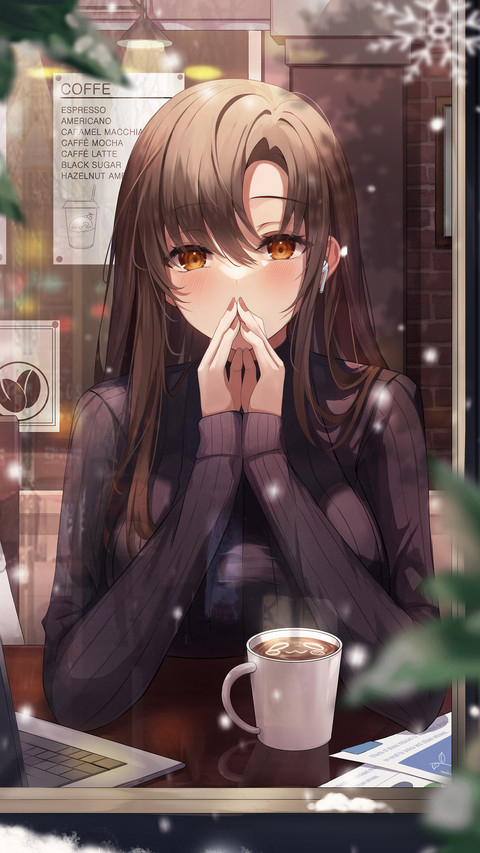3d Illustration of Girl in Black Dress and Cup of  Coffee screenshot