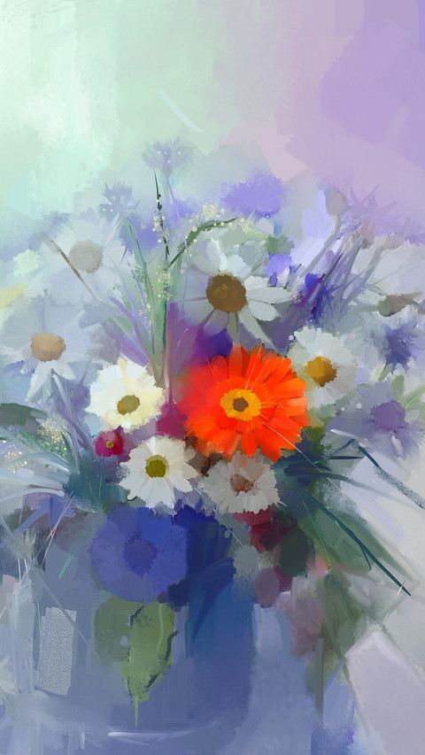 Flowers in spring oil painting colors screenshot