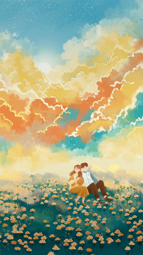 Lovers Are Sitting in The Flowers Under The Colorful Clouds screenshot