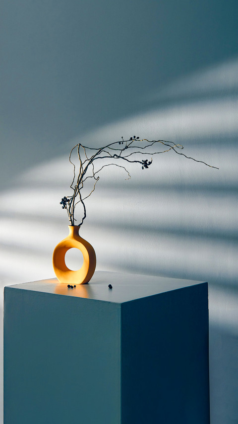 Still life with dry twisting branches in a yellow vase screenshot