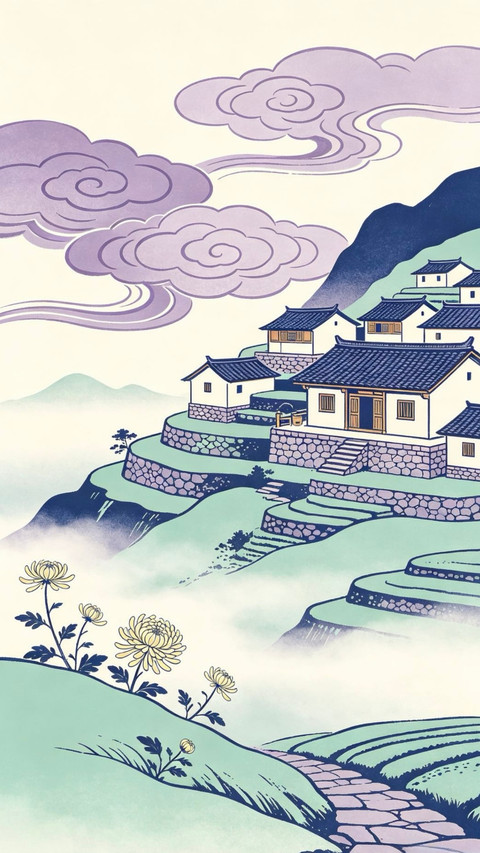 中式建筑风景画 screenshot