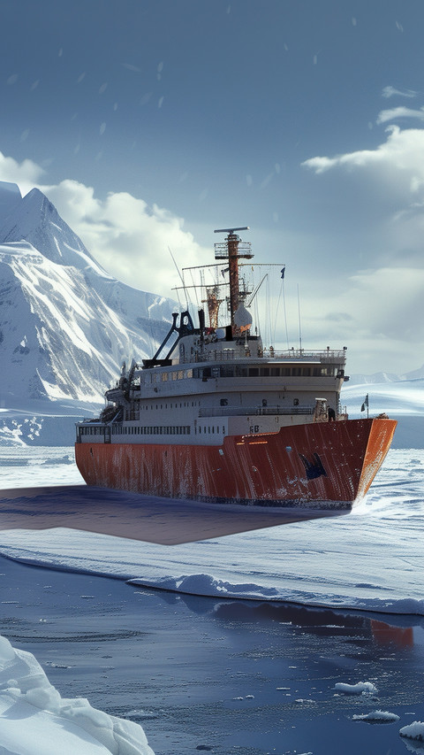 Cold Calm, Ship and Mountains Under Snowy Skies screenshot