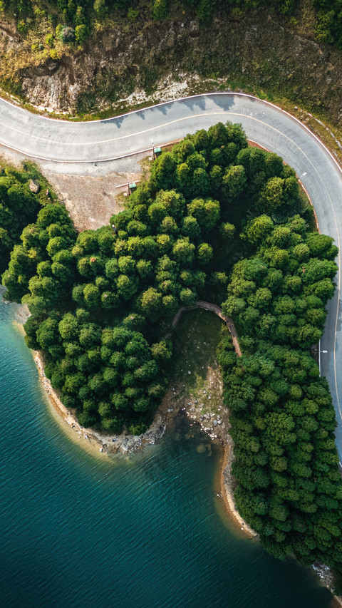 The forest road winds around the lake screenshot