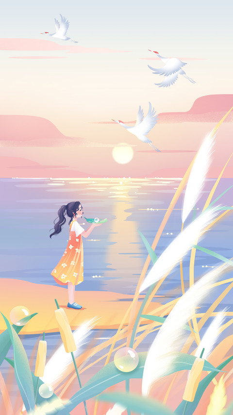 Girl Holding Leaves Standing by The Lake screenshot