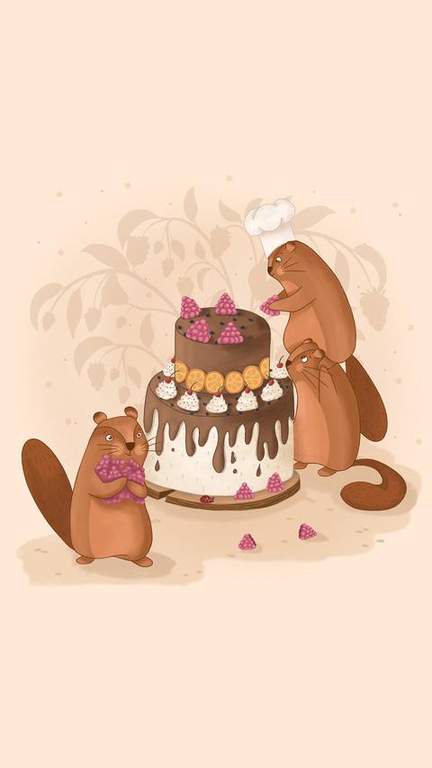 Beavers decorate chocolate cake with raspberries screenshot