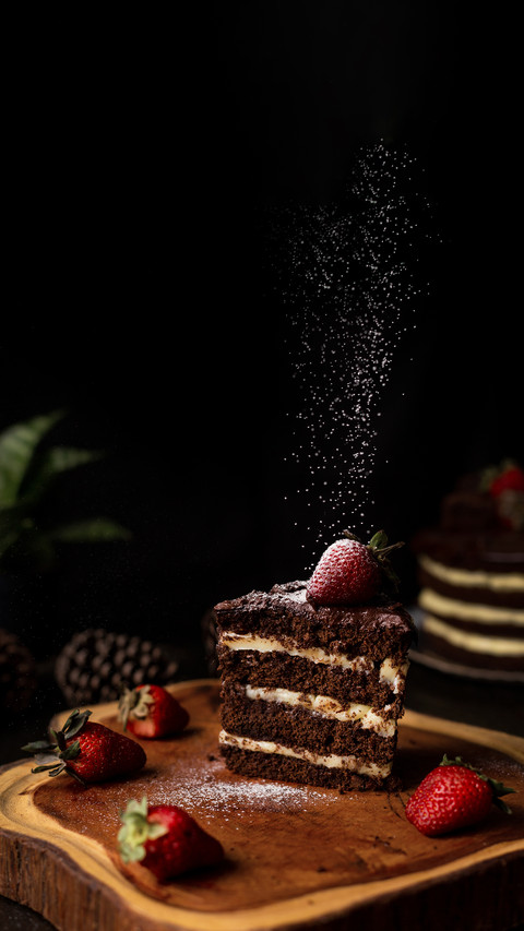 A slice of homemade chocolate cake with tasty strawberry screenshot