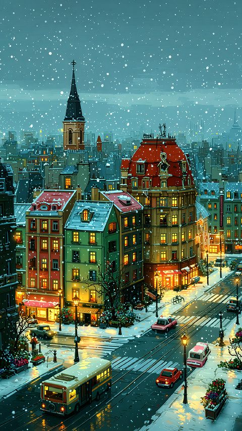 冬夜街景绘 screenshot