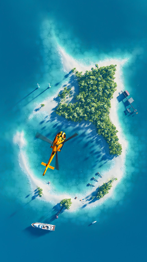 Small Helicopter Flying above Paradise Tropical Island screenshot
