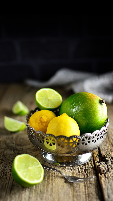 Citrus lime, lemon and mango in a metal bowl screenshot