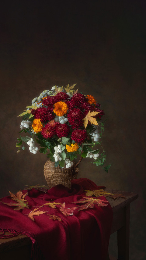 Still life with mixed bouquet of autumn flowers screenshot