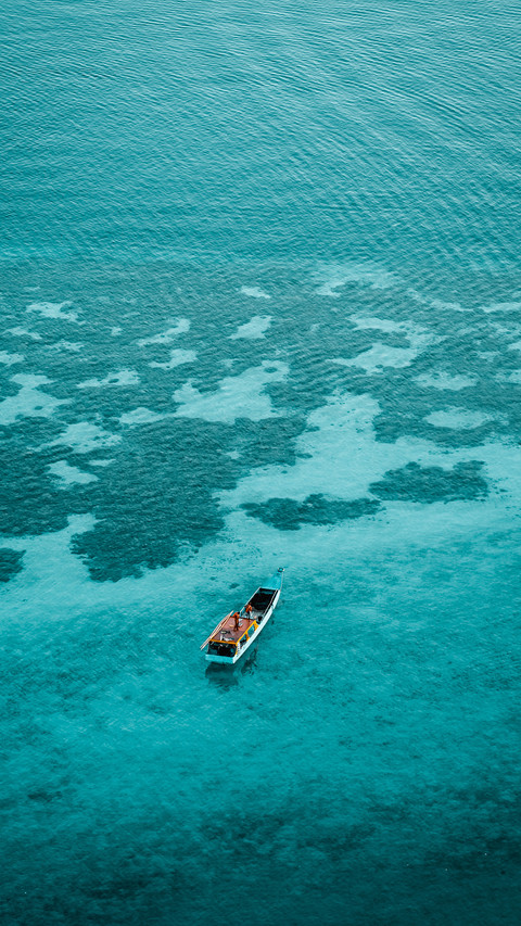 A boat from above over a coral reef screenshot