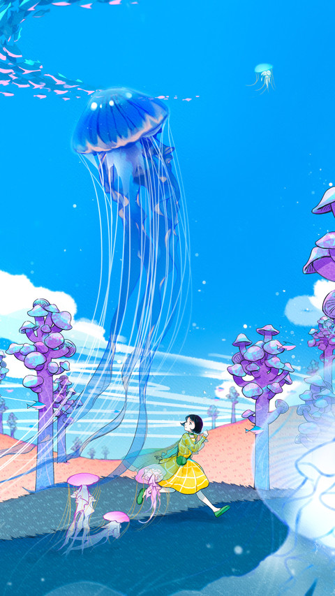 A Little Girl Running on the Lawn with a Jellyfish screenshot