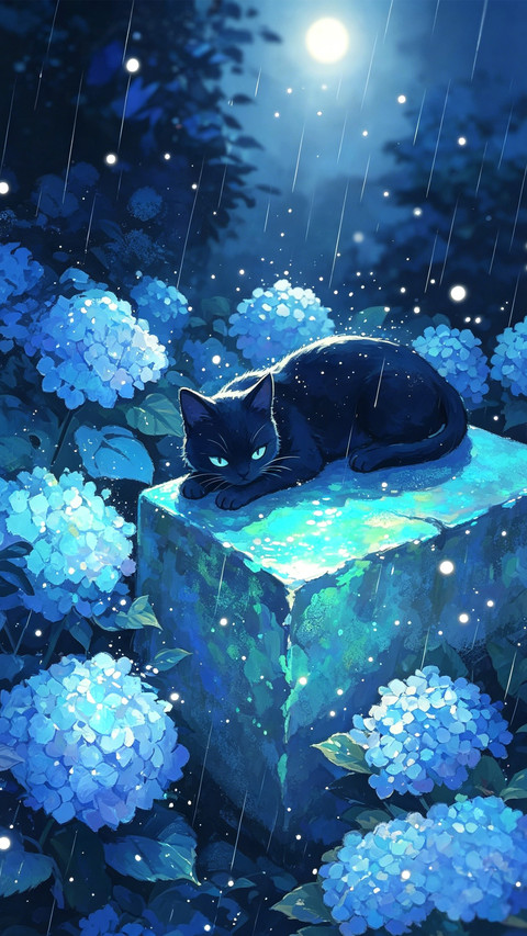 绣球花下 猫与月光 screenshot