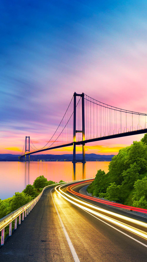 Bosphorus bridge with evening road landscape screenshot
