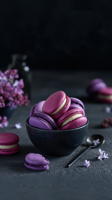 Pink and Purple Macarons on a Dark Background screenshot