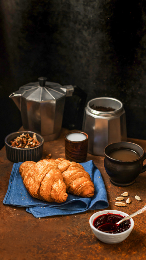 French breakfast. Freshly baked croissants, a cup of coffee screenshot