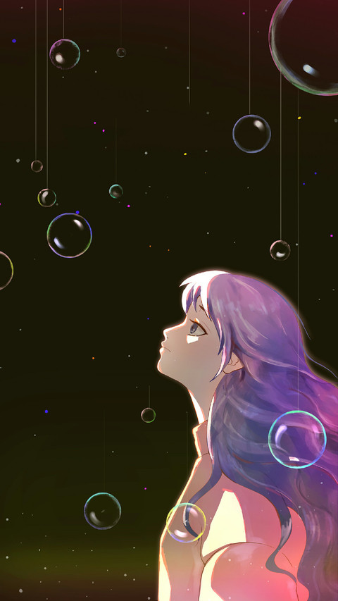 Beautiful Long-haired Girl Looking at The Night Sky screenshot