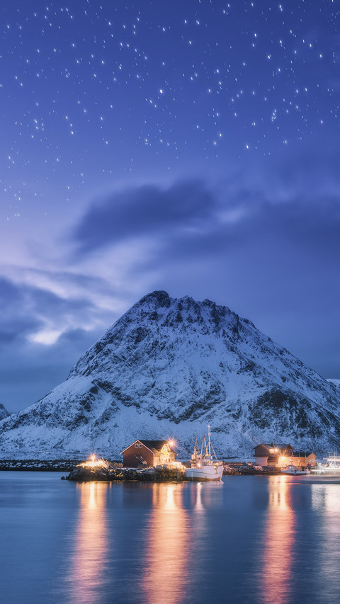 Winter Landscape With Ship in Lofoten Islands, Norway. screenshot