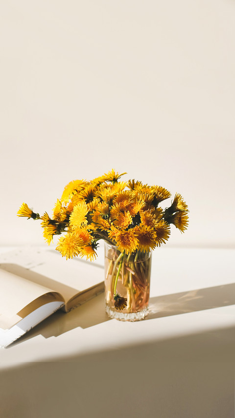 A book and a bunch of yellow dandelions screenshot