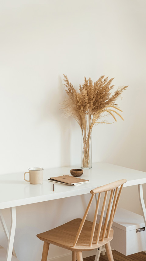 Room with wooden chair, table,  mug, and notebook screenshot