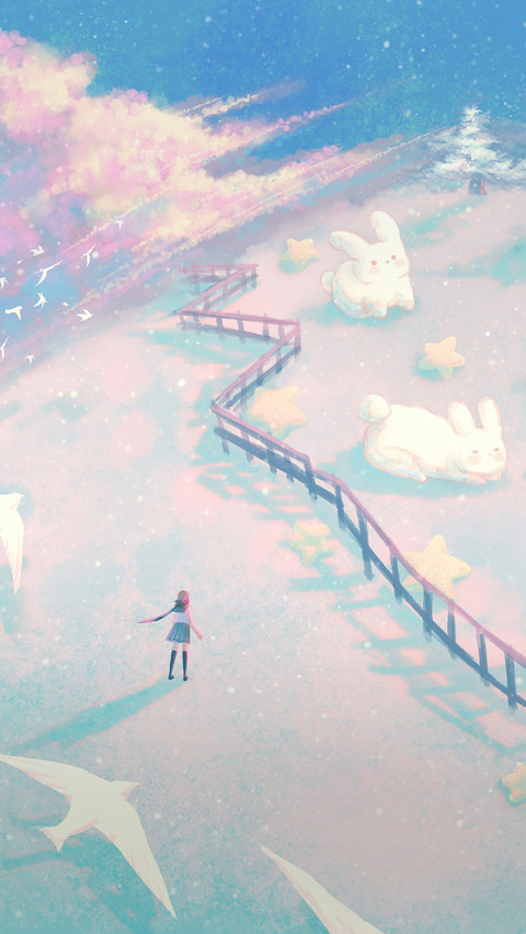 Little Girl And Rabbit in A Dreamy Scene screenshot