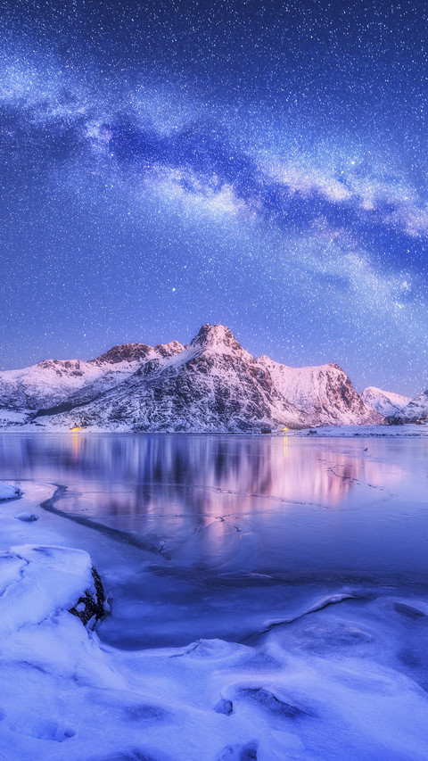Snow Mountain by Sea under Milk Way screenshot