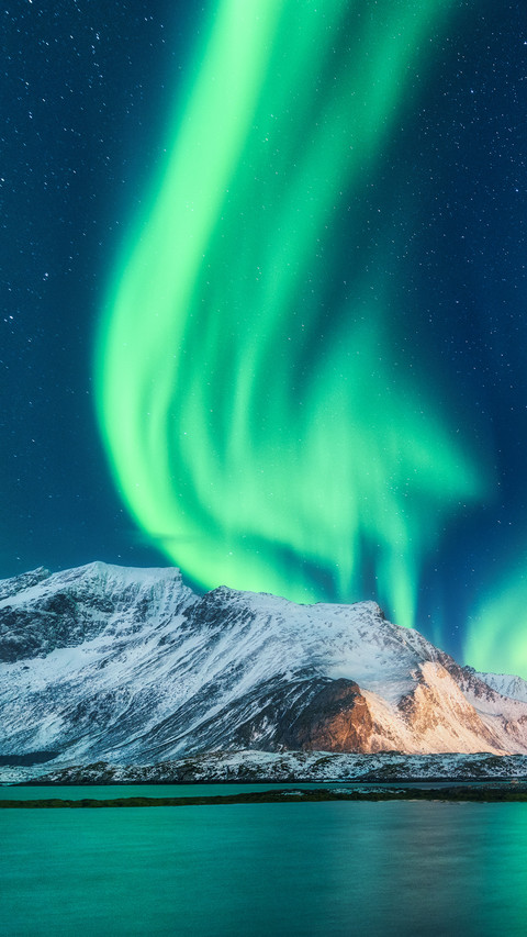 Green northern lights in Lofoten islands, Norway screenshot