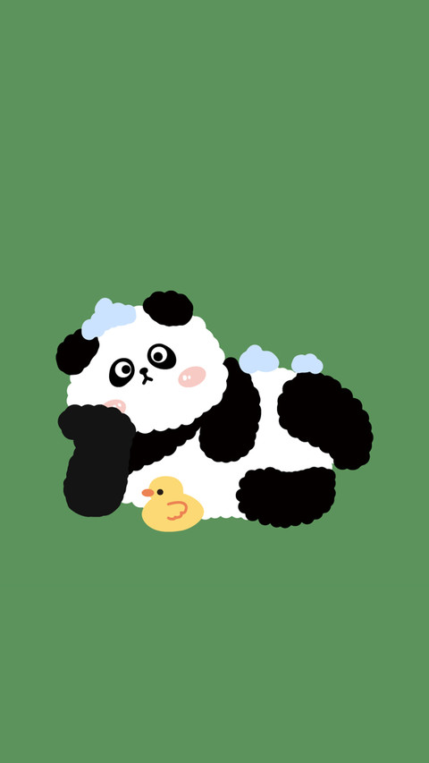 The illustration depicts a panda bathing screenshot