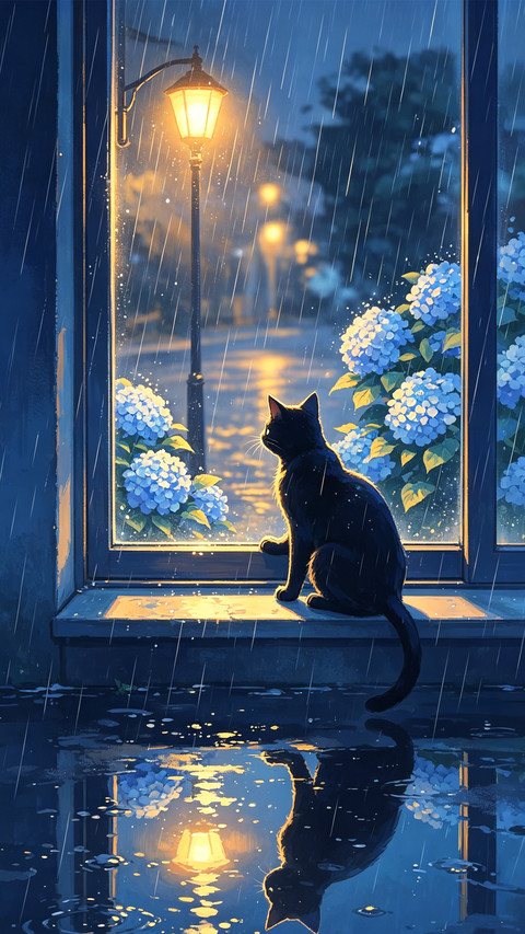 绣球花下 猫与月光 screenshot