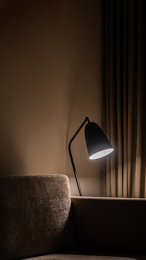 Lamp near the sofa at night. Modern living room at nighttime screenshot