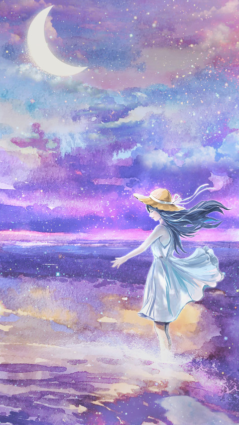 Girl Playing at The Beach Under The Moon screenshot