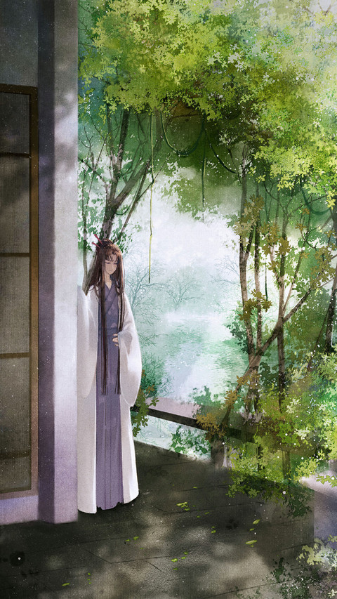 Woman in Classical Dress Stands Under The Tree screenshot