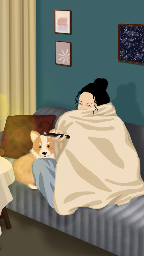 Girl and dog sitting on the sofa watching TV screenshot