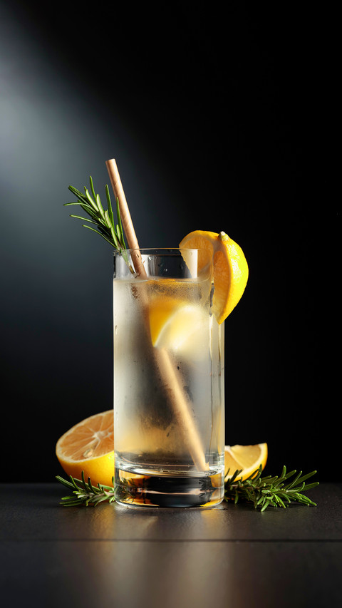 Cold refreshing drink with ice, lemon, and rosemary screenshot