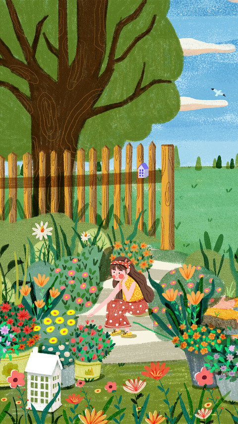The girl is sitting in the garden screenshot