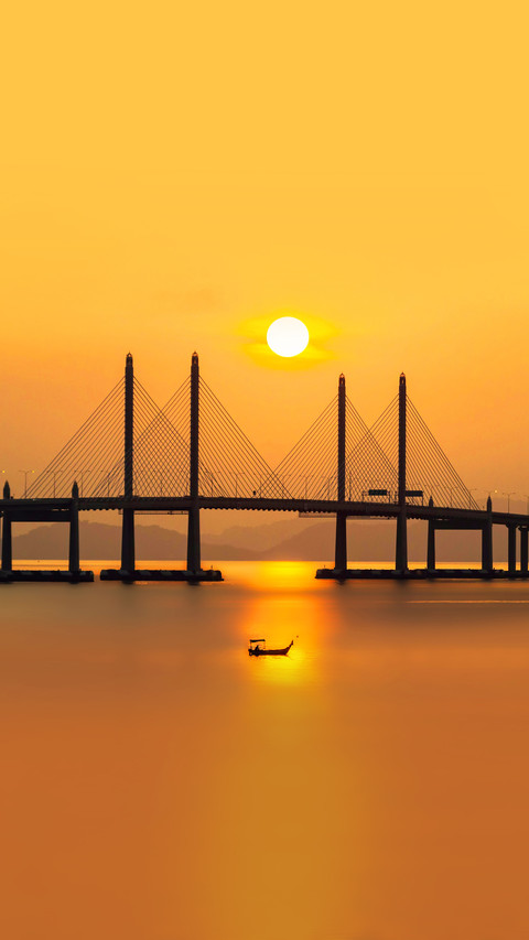 Beautiful Penang Bridge sunrise with boat view screenshot