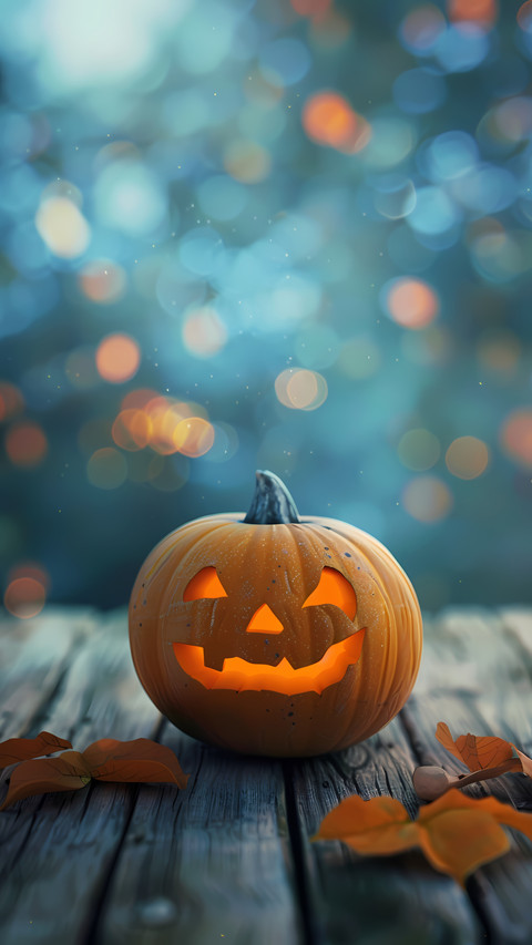 Mysterious Pumpkin with Carved Face in Soft Blue Tone screenshot