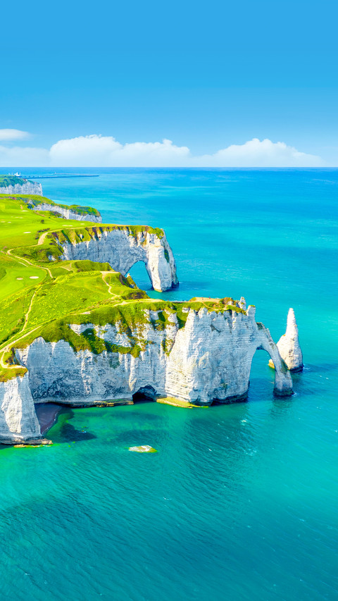 Aerial view of the beautiful cliffs of Etretat screenshot
