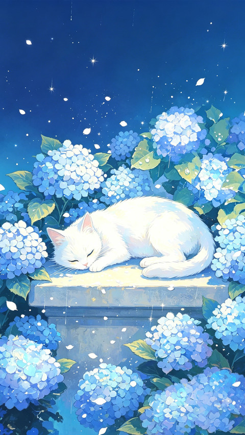 绣球花下 猫与月光 screenshot