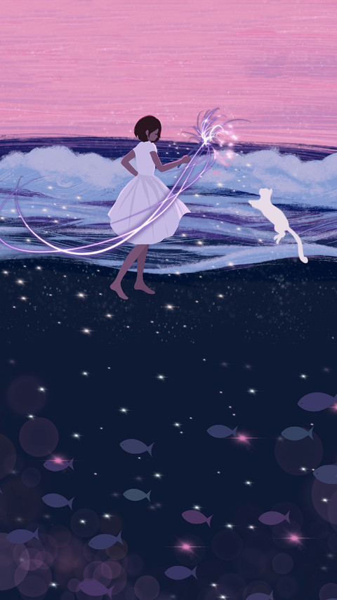 Girl And Cat Playing at The Beach screenshot