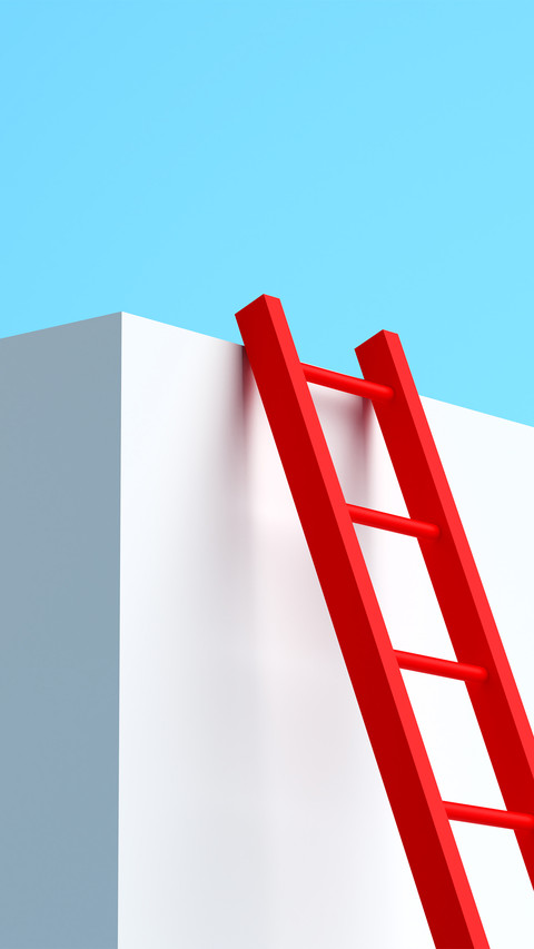The red ladder leans against the cube screenshot