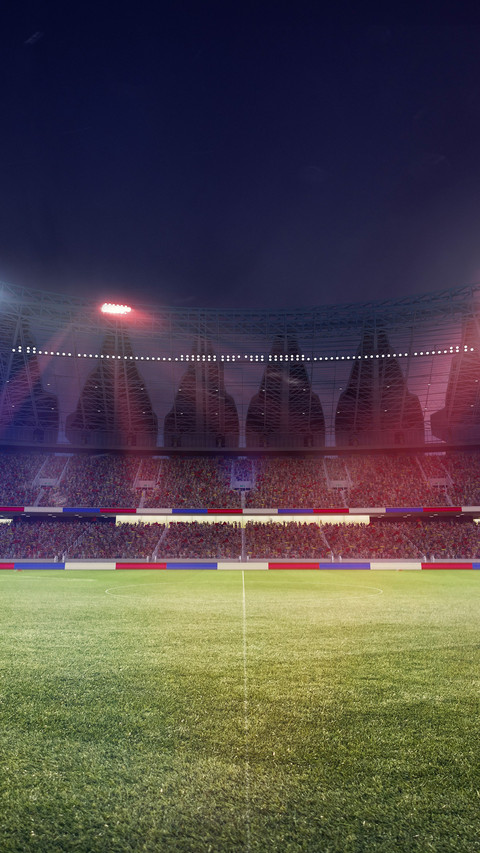 Empty soccer stadium with spotlight and fan tribune screenshot