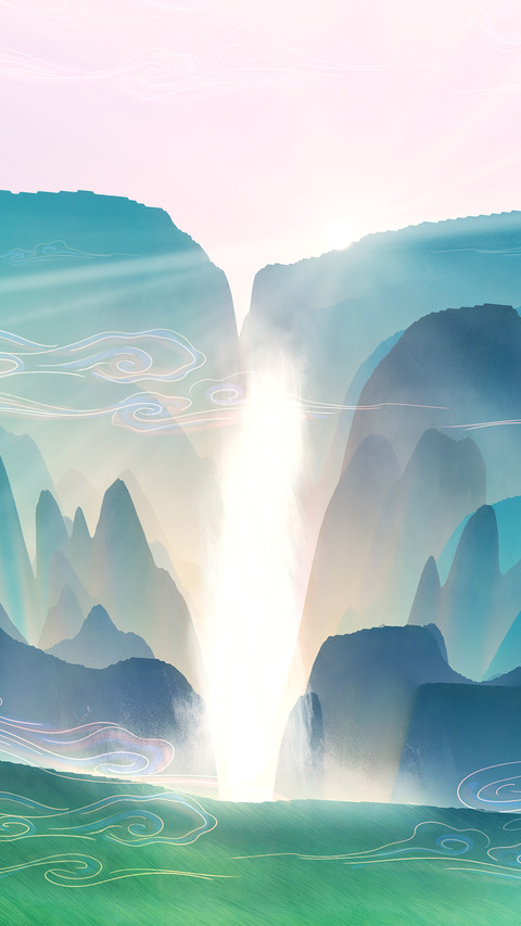 Illustration of sunlight on the mountain peak screenshot