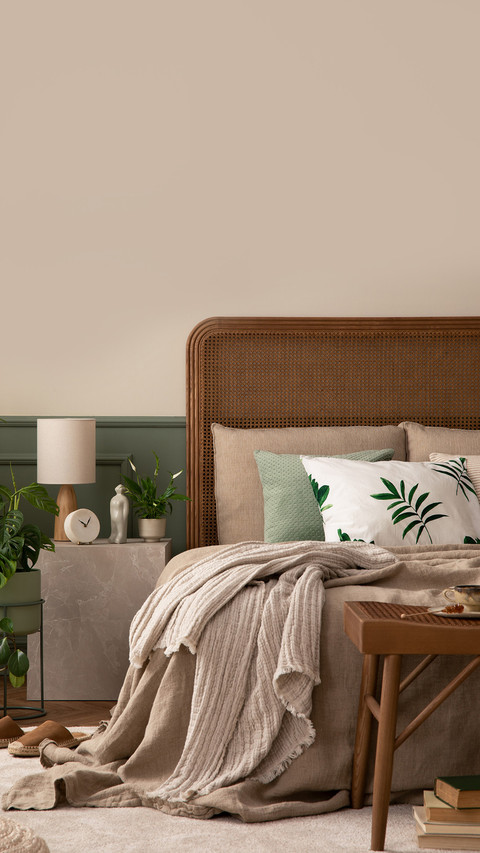 Bedroom interior with mock up poster frame screenshot